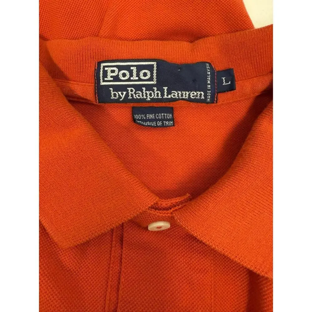 Polo Ralph Lauren Polo‎ Shirt Mens Large Orange Pique Short Sleeve Pony Logo